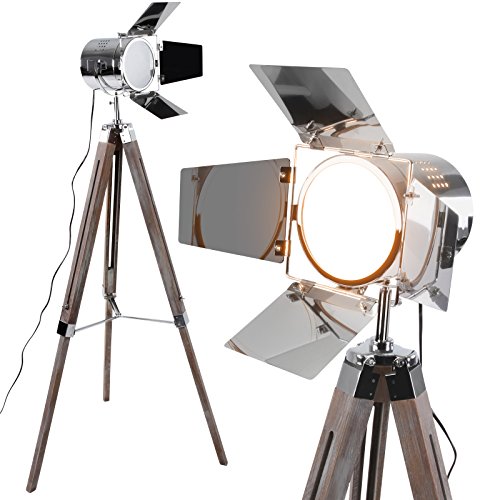 Jago® Stehlampe mit Stativ aus Holz - LED, E27, Höhenverstellbar max. 148 cm, Vintage, Farbwahl - Tripod Lampe, Dreifuss Stehleuchte, Standleuchte, Studiolampe (Antikes Holz) – Bild 3