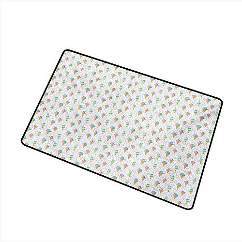 Anzhutwelve Ice Creamï¼ŒFloor Rug Carpet Summer Ice Dessert Collection with Waffle Cones and Sundae Dairy Refreshment W 24" x L 35" Room Doormat Non-Slip Mat Multicolor