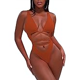 Sovoyontee 2026 Women's Sexy Cheeky One Piece Swimsuits High Cut Thong Bikini Bathing Suit Monokini