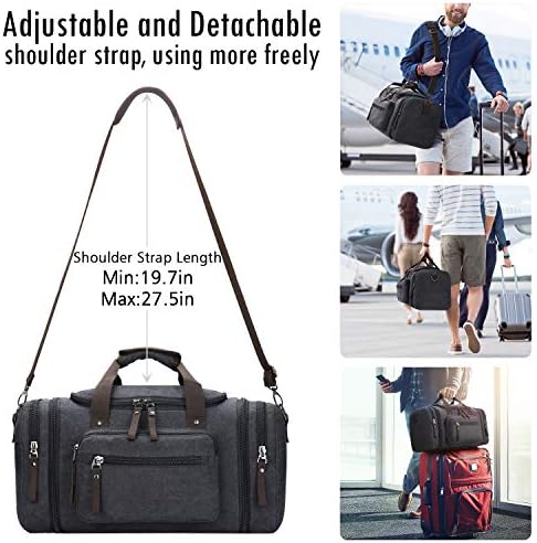 Toupons Travel Duffel Bag for Men Canvas Overnight Weekend Bag (Black ) 4 Toupons Travel Duffel Bag for Men Canvas Overnight Weekend Bag (Black )