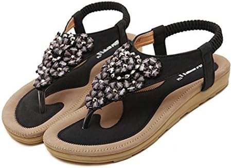 Women's Gladiator Strappy Lace Up Tassel Flat Beach Sandal Sweet Beaded Clip Toe Flat Flip-flops Herringbone Sandals Beach Shoes (6 US/EU 37, Black)