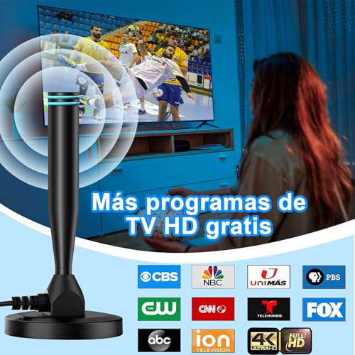 BJLBOJEY Antena de TV Digital, Antena de HD TV Interior 4k, Antena de Onda Terrestre con 600KM Recepción Señal, Antena Exterior 16.5ft con 360° de Rotación y amplificadores Inteligentes Duales
