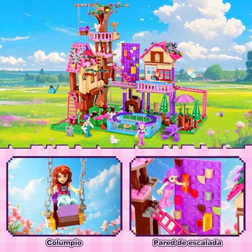 Charmofun Tree House Building Set, Tree House Building Set with 3 Characters and 4 Animals, Friends Friendship Tree House for Kids Ages 8 Years Old (Pink)