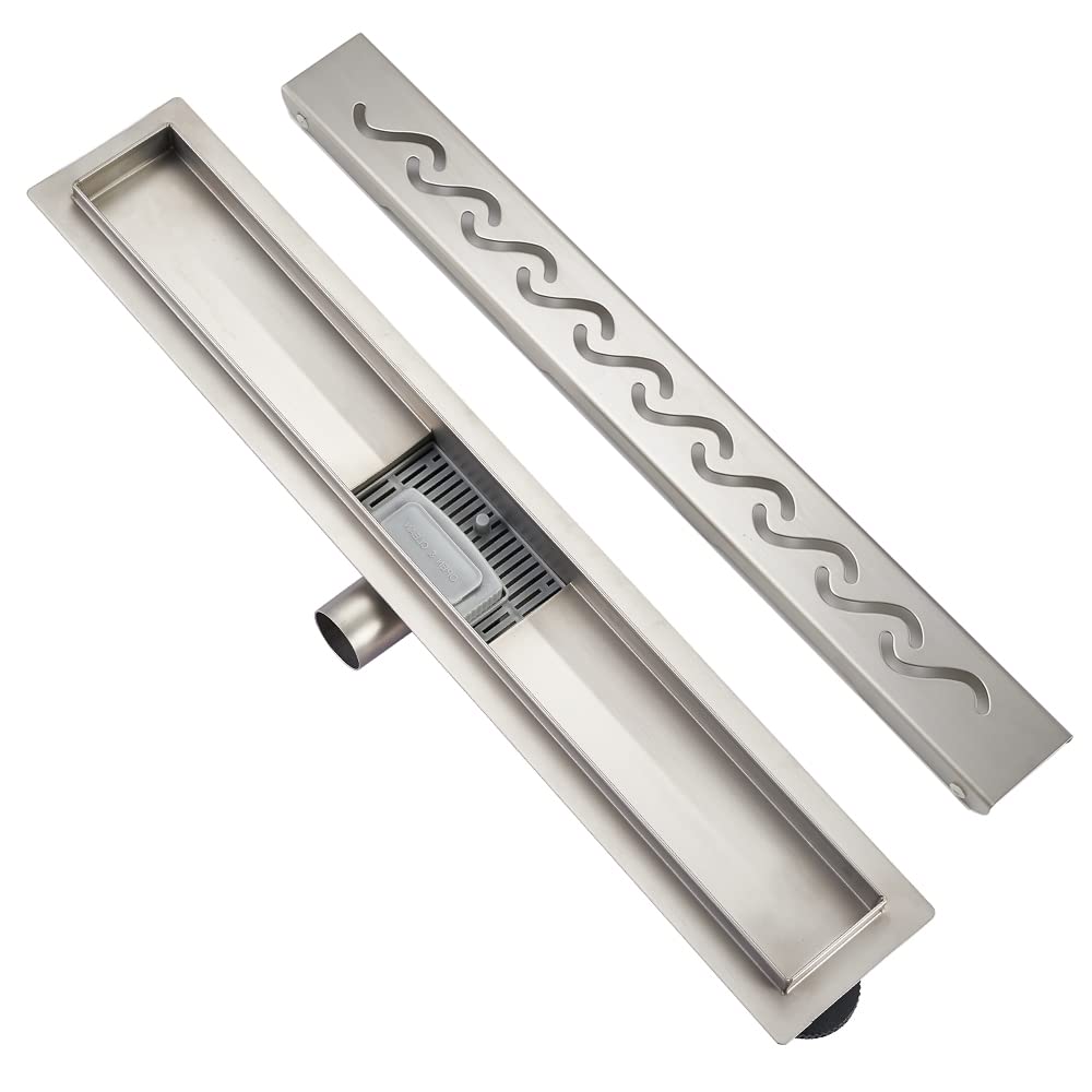 Plumbsys Linear Shower Drain L50cm,Stainless Steel,S type floor drain complete set ，Shower Drain Siphon with Odor Stop and Hair Strainer …