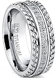 Men's Titanium Wedding Band, Engagement Eternity ring, Chevron design, Cubic Zirconia CZ Ring
