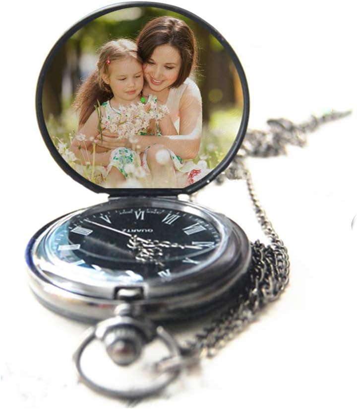 Personalised Pocket Watch Custom Photo Pocket Watch Quartz Watch Engraved with Words/Photo for Father's Day, Anniversary