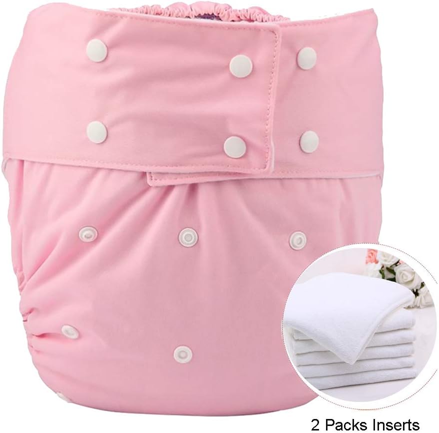 Adult Cloth Diaper Cover Urinary Incontinence Nappy Snap Closure Reusable Insert ABDL Play for Elderly Teen (2 packs Inserts)