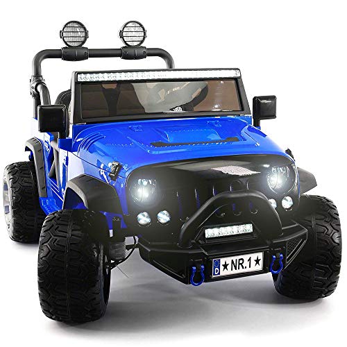 2020 Two Seater Ride On Kids Car Truck w/ Remote Control | Large 12V Power Battery Licensed Kid Car to Drive - 3 Speeds, Leather Seat, MP3 Music Player Bluetooth FM Radio, Foam Rubber Tires