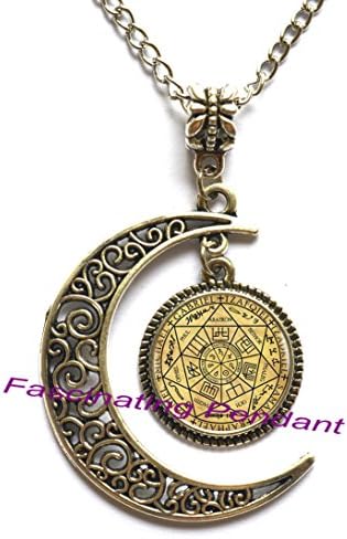 New Moon Necklace,Seals Of The Seven Archangels Pendant Choker Statement Silver Necklace For Women Dress Accessories - Abaicer Jewerly,AE0002
