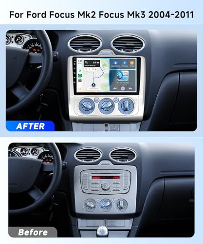 Rimoody Car Radio for Ford Focus Mk2 Mk3 Exi MT 2 3 2004-2011 Wireless Carplay Android Car You-Tube Vi-Link Bluetooth FM/RDS DSP EQ, 9 Inch Touchscreen Radio USB/AUX SWC Rear Camera