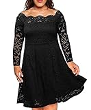 Nemidor Women's Vintage Floral Lace Sleeved Plus Size Cocktail Formal Swing Dress