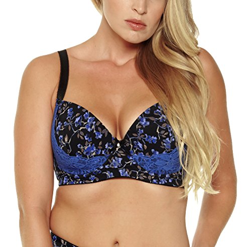 Mierside Women's Red/Purple Plus Size Sexy Printing Demi Bra (34G, Blue)