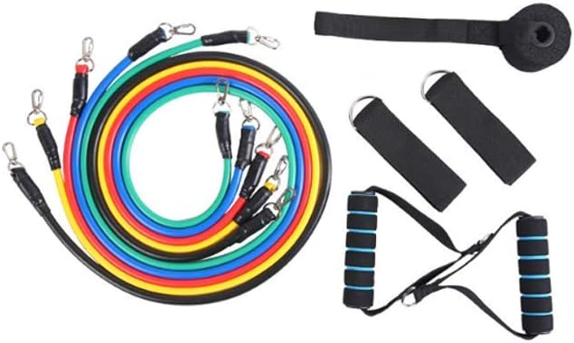 11 Pcs Exercise Fitness Resistance Bands Set Fitness Rope Stretch Workout Fitness Set Bodybuilding Elastic Pull Rope Full Body Waist Arm Leg Strength Training Loop for Pilates, Rehab, Yoga Gym