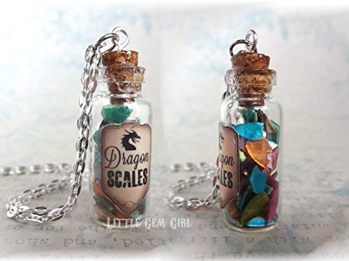 Rainbow Dragon Scale Bottle Necklace - Dragon Egg Jewelry - Magic Potion Dragon Slayer Charm - Mini Cork Vial - Fairy Tale Fantasy Halloween Jewelry