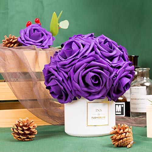 N&T NIETING 25pcs Artificial Flower Roses for Decoration (Large Dark Purple) - Thumbnail 3