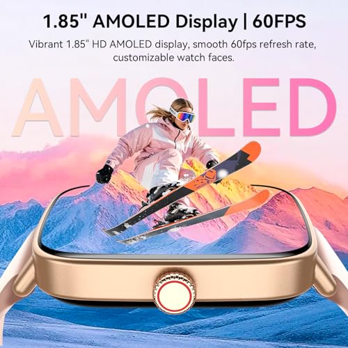 Smart Watch for Women, 1.85" HD AMOLED Fitness Tracker (Answer/Call) with 24/7 Heart Rate/Sleep/SpO2 Monitor for iPhone & Android, 120+ Sports Modes Smartwatch with IP68 Waterproof, 2 Bands