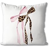 HESQFBH Cheetah Leopard Bow Pillow Covers, Cheetah Leopard Print Room Decor, Funky Preppy Leopard Billiards Decorative Throw Pillow Covers for Girls Dorm Apartment 18x18 Inch