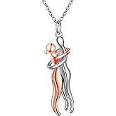 FLYOW Hug Couple Necklace for Women S925 Sterling Silver Hugging Necklace Anniversary Jewelry for Him and Her,Lover Valentines day gift