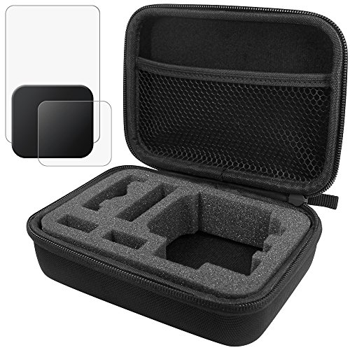 Protective Case for GoPro Hero 5 6 with Lens & Screen Protectors and Lens Cap, FineGood 1 Carrying Case with 2 Pcs Tempered Glass and 1 Plastic Lens Cover for Hero5 Hero6