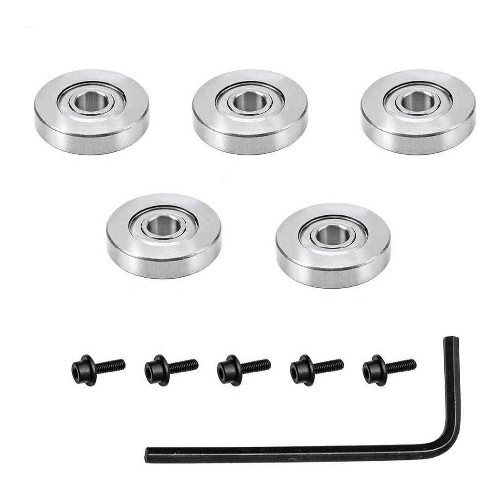 Gasea 5 Sets Router Bit Replacement Bearings Kit – Top Mounted Ball Bearing Guide with Screws & Hex Key, Alloy Steel Repair Accessories | Inner Dia. 3/16" (4.76mm) | Outer Dia. 3/4" (19.05mm)