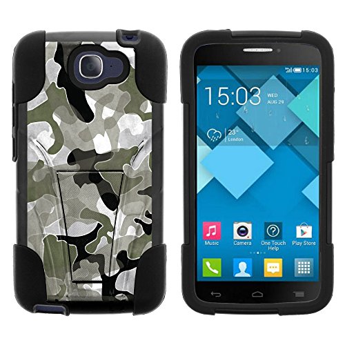 Alcatel POP ICON Case, All-Around Barrier STRIKE Impact Built In Kickstand Case Speciality Graphic Pattern for Alcatel One Touch Fierce 2 7040T, Alcatel POP ICON A564C (T Mobile, Metro PCS, Straight Talk) from MINITURTLE | Includes Clear Screen Protector and Stylus Pen - Swamp Camouflage