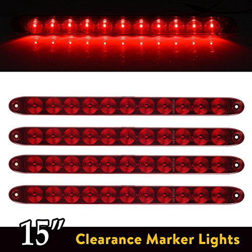Partsam 4PCS Red 15″ Waterproof 11 LED Light Bar Stop Turn Tail 3rd brake Light Truck Trailer ID Bar