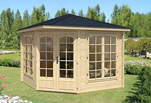 Alpholz 5-Eck Gartenhaus Josephine-40 A aus Massiv-Holz | Gerätehaus mit 40 mm Wandstärke | Garten Holzhaus inklusive…