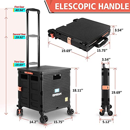 Simniam Foldable Utility Cart, Rollable Slatted Cart with Cover and Telescopic Handle, 4 Swivel