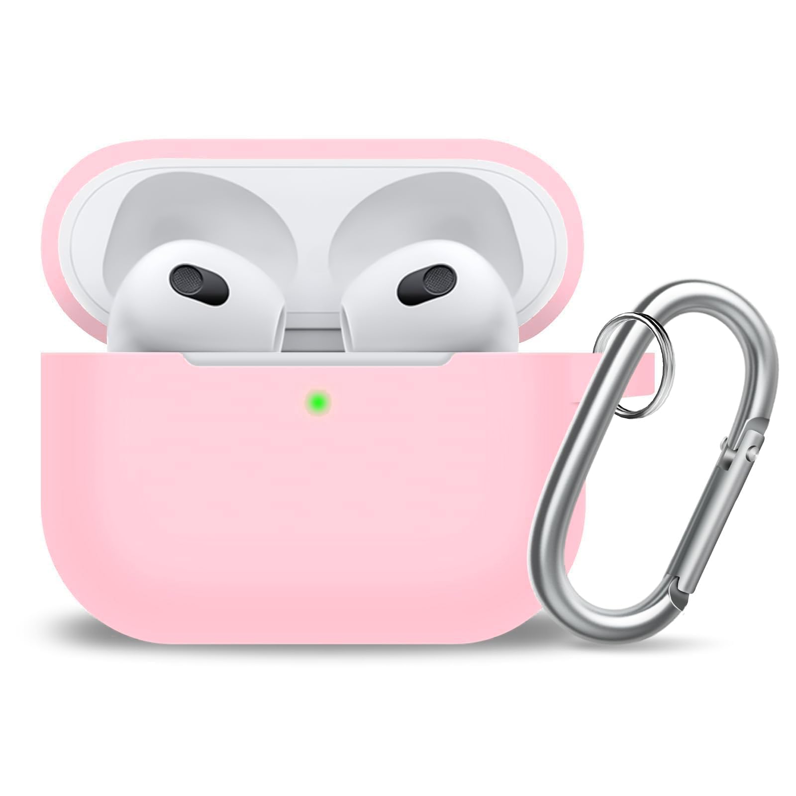 Photo 1 of MOLOPPO for AirPods 3 Case Cover, Silicone Protective Accessories Skin with Keychain and Cleaner Kit Compatible with AirPod 3rd Generation 2021 for Women Men,Front LED Visible-Light Pink
