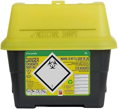 Sharpsafe 2L Biohazard Sharps Safety Bin Yellow with Seal