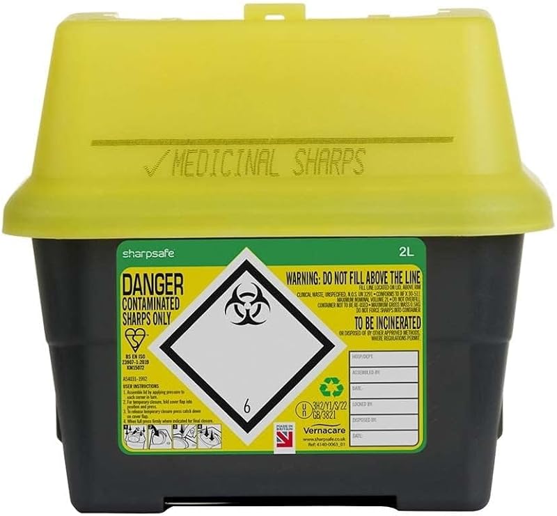 Sharpsafe 2L Biohazard Sharps Safety Bin Yellow with Seal