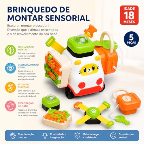Cubo de Atividades Montessori 5 em 1 Brinquedo de Encaixe Sensorial Bebê