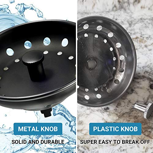 KONE Black Sink Basket Strainer Drain Stopper, 2 Pack Stainless Steel Matte Black Kitchen Sink