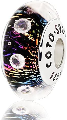 COTO 925 Sterling Silver Lining Core Murano Glass Charm with Cubic Zirconia for DIY Jewelry Making