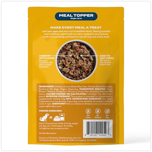 JINX CHICKEN DOG WET FOOD, MEAL OR MIX IN DOG TOPPERS FOR DRY FOOD, MADE WITH REAL CHICKEN, BONE BROTH & BROWN RICE, NO FILLERS, PUPPY, ADULT, SENIOR, 3OZ, 8 PACK