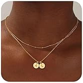 Turandoss Initial Necklaces for Women, Dainty 14K Gold Plated Layered Two Letter A-Z Stack Disc Initial Layered Necklace Trendy Birthday Personalized Friendship Gifts for Women Teen Girls Jewelry