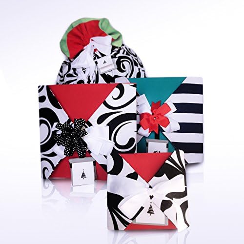 32 Piece Reusable Reversible Fabric Gift Wrap Set Kit with Bag Bows Ribbon Tags Cards – Don’t Need Boxes Tissue Wrapping Paper - Fast Easy Beautiful Holiday - Eco Friendly Saves Money by ggwrap