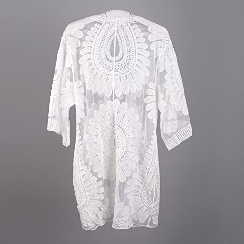 SKJIND Sexy Beach Bikini Cover up Dress,White Floral Lace Swimsuit Covers for Women Plus Size, fit for All(Size: fit for all size)
