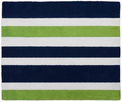 Navy Blue Green White Accent Floor Rug for Stripe Kids Teen Bedding Collection