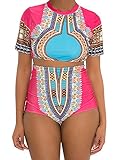 Nulibenna Women's African Dashiki Bandage Halter Cut Out Swimsuit Bikini Set