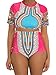 Nulibenna Women's African Dashiki Bandage Halter Cut Out Swimsuit Bikini Set, Rose, XL