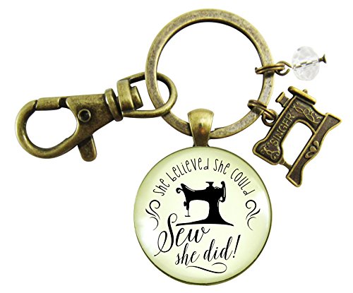 Sewing Keychain She Believed She Could SEW She Did Seamstress Vintage Style Pendant Sewing Machine Charm