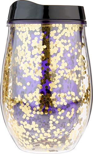 Blush Violet Glitter Stemless Wine Tumbler, Purple and Black