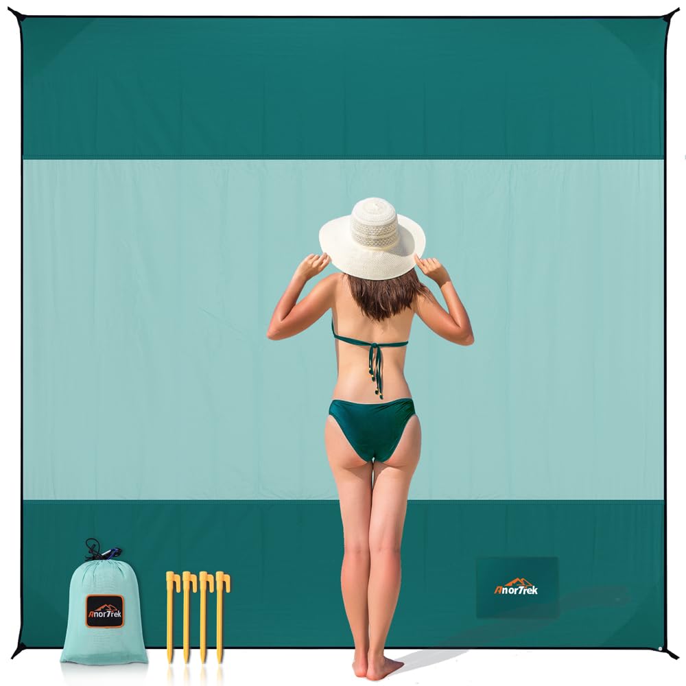 AnorTrek Compact Sand-Free Beach Mat | 2m x2m Water-Resistant Outdoor Blanket | Quick-Dry Lightweight for Picnics, Camping, Travel | Sandproof Portable Design
