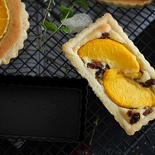 4 Inch Tart Pans, Mini Rectangular Tart Pan Quiche Pie Pan with Non-Stick Removable Bottom Baking Dish(4 Set/Black)