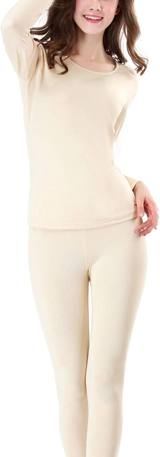 Women Solid Color Thermal Underwear Winter Clothing Long Thermal