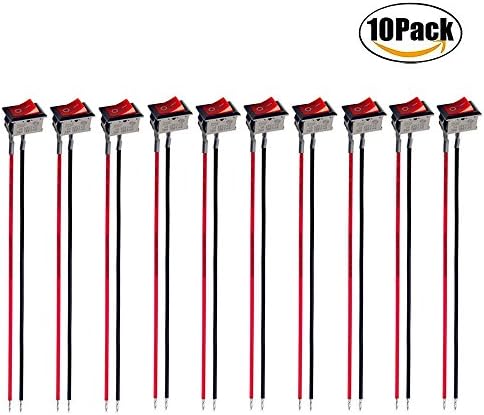 COOLOOdirect 10 Pcs Red AC 6A/250V 10A/125V 2 Solder SPST On/Off Mini Boat Wired Rocker Switch Car Auto Boat Round Rocker 2 Pin Toggle SPST Switch Snap With lines (Red, 2.1 x 1.5cm)