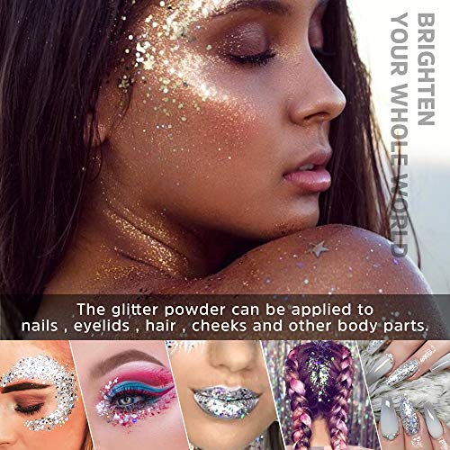 Various Color Body Glitter - Holographic Chunky Glitter with Natural Aloe Gel Makeup Bling Paillette for Face Body Hair and Nails Party Beauty Comestic Decoration Festival Rave Accessories (3 Pack) - Thumbnail 3