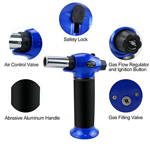 Kitchen Torch Lighter, TedGem Update Refillable Blow Torch Culinary Torch Cooking Torch Butane Torch Flame Lighter with Safety Lock Adjustable Temperature & Flame for Creme Brulee BBQ,Gas Not Included