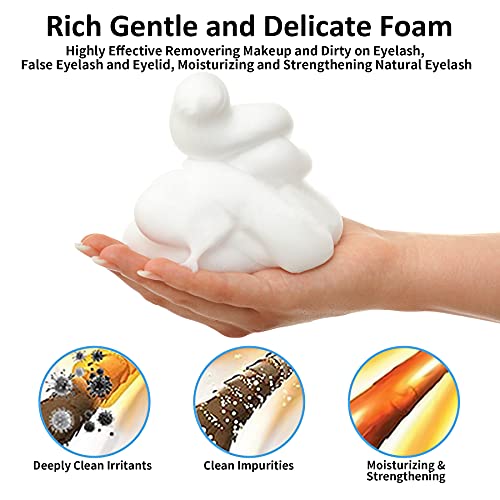 Eyelash Extension Cleanser Lash Shampoo, Lash Cleanser for Extensions with Brush & Wand, Eyelash Shampoo Remove Eyelid Makeup Mascara, Paraben & Sulfate Free Eyelash Cleanser Safe for Salon & Home Use